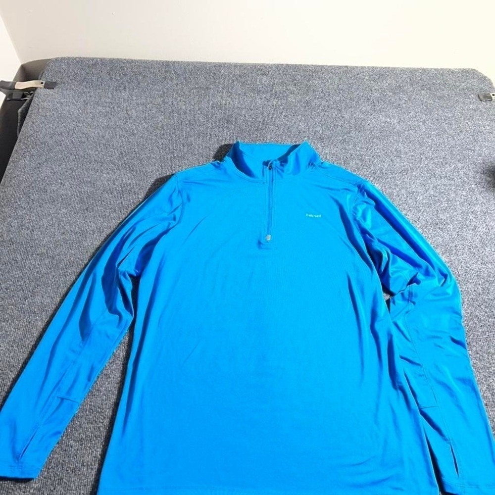 Hind Mens Large Blue 1/4 Zip Long Sleeve Running Pullover Thumbholes TrainingTop
